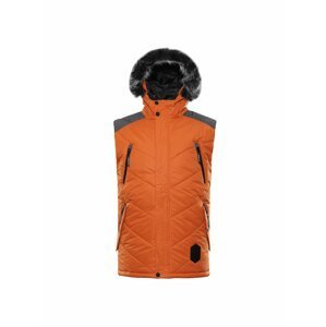 Oranžová pánská prošívaná vesta s kapucí s umělým kožíškem JARVIS 4