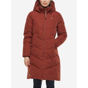 Cihlová dámská dlouhá prošívaná zimní bunda s kapucí Ragwear Rebelka