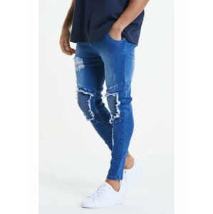 Modré pánské skinny fit džíny  DENIMS BIKER HEM RAW