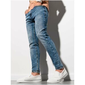 Modré pánské vzorované slim fit džíny P1022