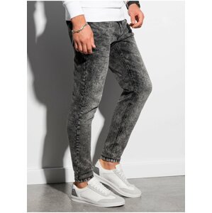 Černé pánské vzorované slim fit džíny P1022