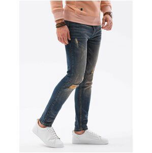 Modré pánské slim fit džíny s potrhaným efektem P1021