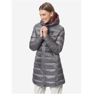 Růžovo-šedá dámská prošívaná prodloužená zimní bunda s kapucí Blauer