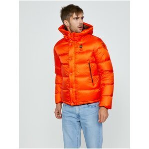 Oranžová pánská prošívaná péřová zimní bunda s kapucí Blauer
