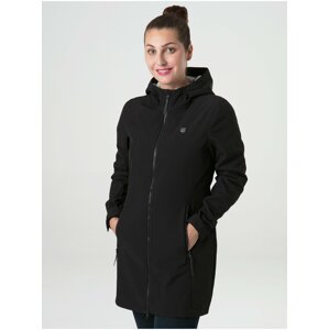Černý dámský prodloužený softshellový kabát s kapucí a kožíškem LOAP Lecika
