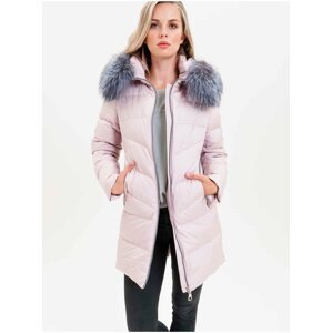 Světle růžový dámský kabát s pravou kožešinou KARA