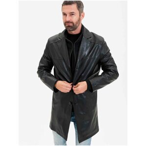 Černý pánský kožený kabát KARA Dermot