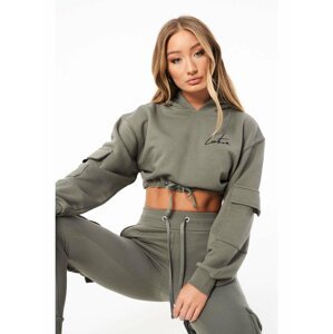 Khaki dámská crop top mikina HOODIE CROPPED DETAIL POCKET CARGO