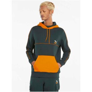 Oranžovo-zelená pánská mikina s kapucí Puma CLSX Piped Hoodie TR