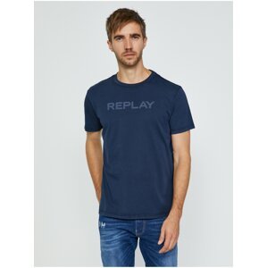 Tmavě modré pánské tričko s nápisem Replay