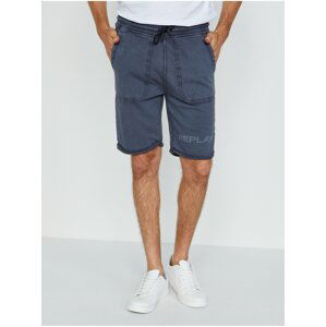 Modré pánské kraťasy s nápisem Replay Bermuda Shorts