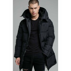 Černá pánská prošívaná bunda s kapucí SikSilk PARKA ELONGATED