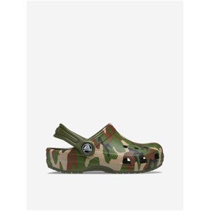 Hnědo-zelené dětské vzorované pantofle Crocs Classic Printed Clog K