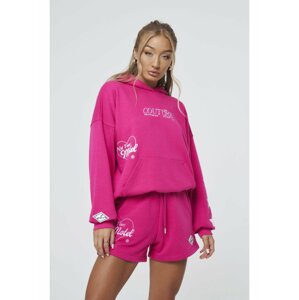 Tmavě růžová dámská mikina s kapucí HOODIE OVERSIZED GRAPHIC MOTEL