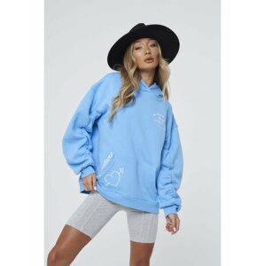 Modrá dámská mikina s kapucí HOODIE SLEEVE PUFF RUCHED LOVE WITH