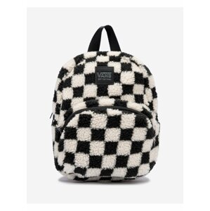 Černo-bílý dámský batoh z umělého kožíšku VANS Checkboard