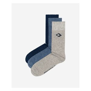 Sada tří párů unisex ponožek v šedé, modré a tmavě modré barvě Converse