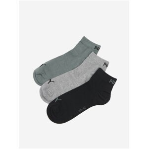 Sada tří párů unisex ponožek v černé, šedé a zelené barvě Puma Quarter Plain