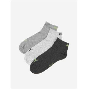 Sada tří párů unisex ponožek v černé, světle šedé a šedé barvě Puma Quarter Plain