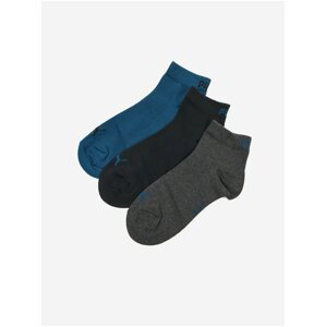 Sada unisex ponožek v šedé, černé a modré barvě Puma Quarter Plain 3P