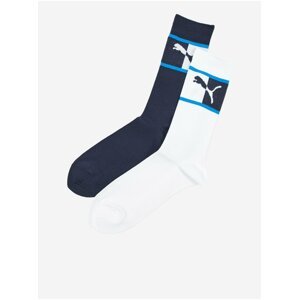 Sada pánských ponožek v bílé a tmavě modré barvě Puma Blocked Logo Sock 2P