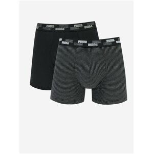 Sada pánských boxerek v tmavě šedé a černé barvě Puma YD Mini Stripe Boxer 2P