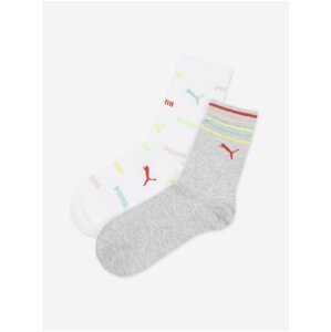 Sada dvou párů holčičích ponožek v šedé a bílé barvě Puma Logo Aop Sock