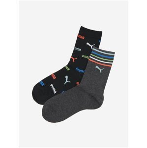 Sada dvou párů holčičích ponožek v tmavě šedé a černé barvě Puma Logo Aop Sock