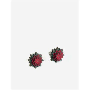 Zeleno-červené dámské dřevěné náušnice s motivem BeWooden Red Flower Earrings