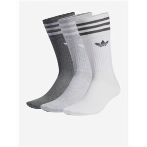 Sada tří unisex ponožek v bílé, šedé a tmavě šedé barvě adidas Originals Solid Crew Sock