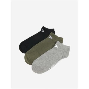 Sada tří párů pánských ponožek v šedé, khaki a černé barvě Converse