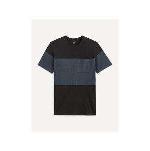Modro-černé pánské pruhované tričko s kapsou Celio