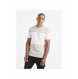 Bílo-béžové pánské pruhované tričko s kapsou Celio