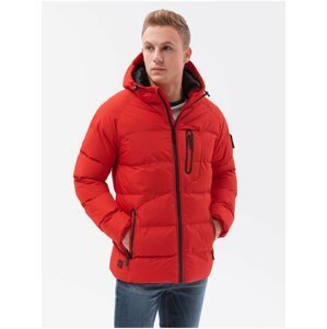 Červená pánská prošívaná zimní bunda Ombre Clothing