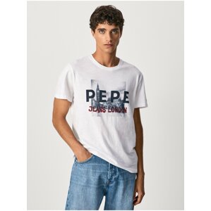 Bílé pánské tričko s potiskem Pepe Jeans Randall