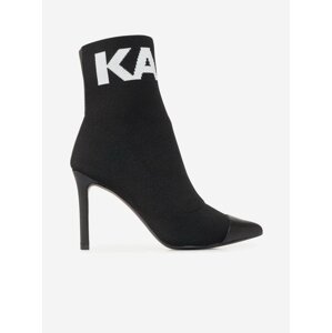 Černé dámské kotníkové kožené boty na podpatku KARL LAGERFELD Pandora Hi Knit Collar Ankle BT