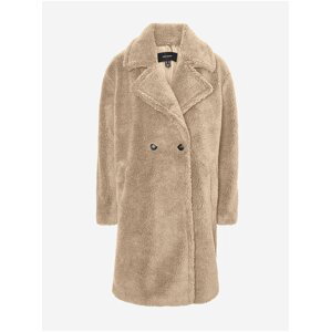 Béžový zimní kabát z umělého kožíšku VERO MODA Scarlet
