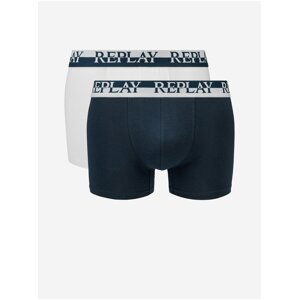 Boxerky Boxer Style 02/C Logo Cuff Bicolor 2Pcs Box - Indigo/Whitee Replay