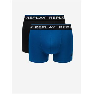 Boxerky Boxer Style 2 Cuff Logo&Print 2Pcs Box - Black/Cobalt Blue Replay