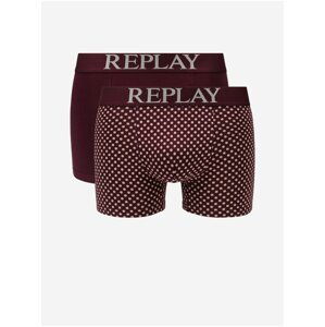 Boxerky Boxer Style 7 Cuff Logo&Print 2Pcs Box - Bordeaux/Light Grey Replay