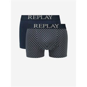 Boxerky Boxer Style 7 Cuff Logo&Print 2Pcs Box - Dark Blue/Light Grey Replay