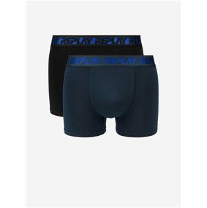 Boxerky Boxer Style 6 T/C Metallic Cuff 2Pcs Box - Dark Blue/Black/Blue Replay