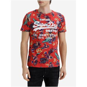 Červené pánské vzorované tričko s potiskem Superdry Super 5'S