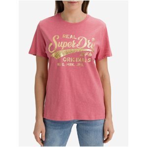 Růžové dámské tričko s potiskem Superdry