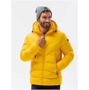Žlutá pánská prošívaná zimní bunda Ombre Clothing