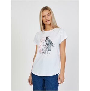 Bílé dámské tričko s potiskem DOBRO.  pro Hvězdný Bazar