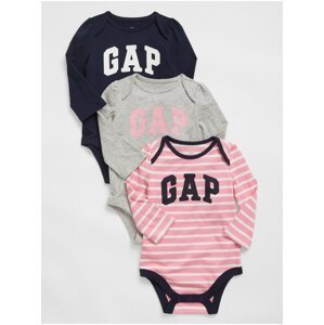 Šedo-růžové holčičí body GAP logo bodysuit, 3ks GAP