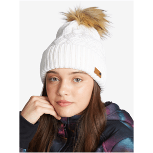 Bílá dámská žebrovaná zimní čepice s bambulí Roxy Ski Chic