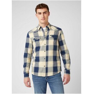 Modro-krémová pánská kostkovaná košile Wrangler LS Western Shirt