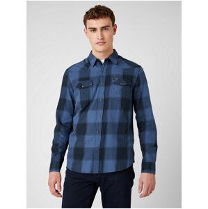 Modrá pánská kostkovaná košile Wrangler LS Western Shirt